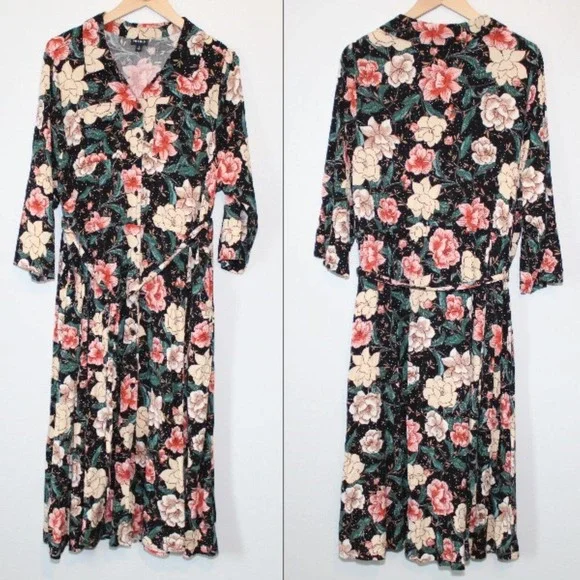 Torrid Floral Button Midi Challis Shirt Dress Black Plus Size 3 3X H14301 - Picture 15 of 16